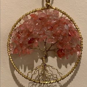Rose quartz tree pendant necklace